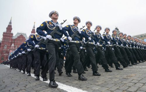 MOSCOW, RUSSIA MAY 9, 2019: Nakhimov Naval School cadets march in formation during a Victory Day military parade marking the 74th anniversary of the victory over Nazi Germany in the 1941-1945 Great Patriotic War, the Eastern Front of World War II, in Moscow's Red Square. Alexei Nikolsky/Russian Presidential Press and Information Office/TASS